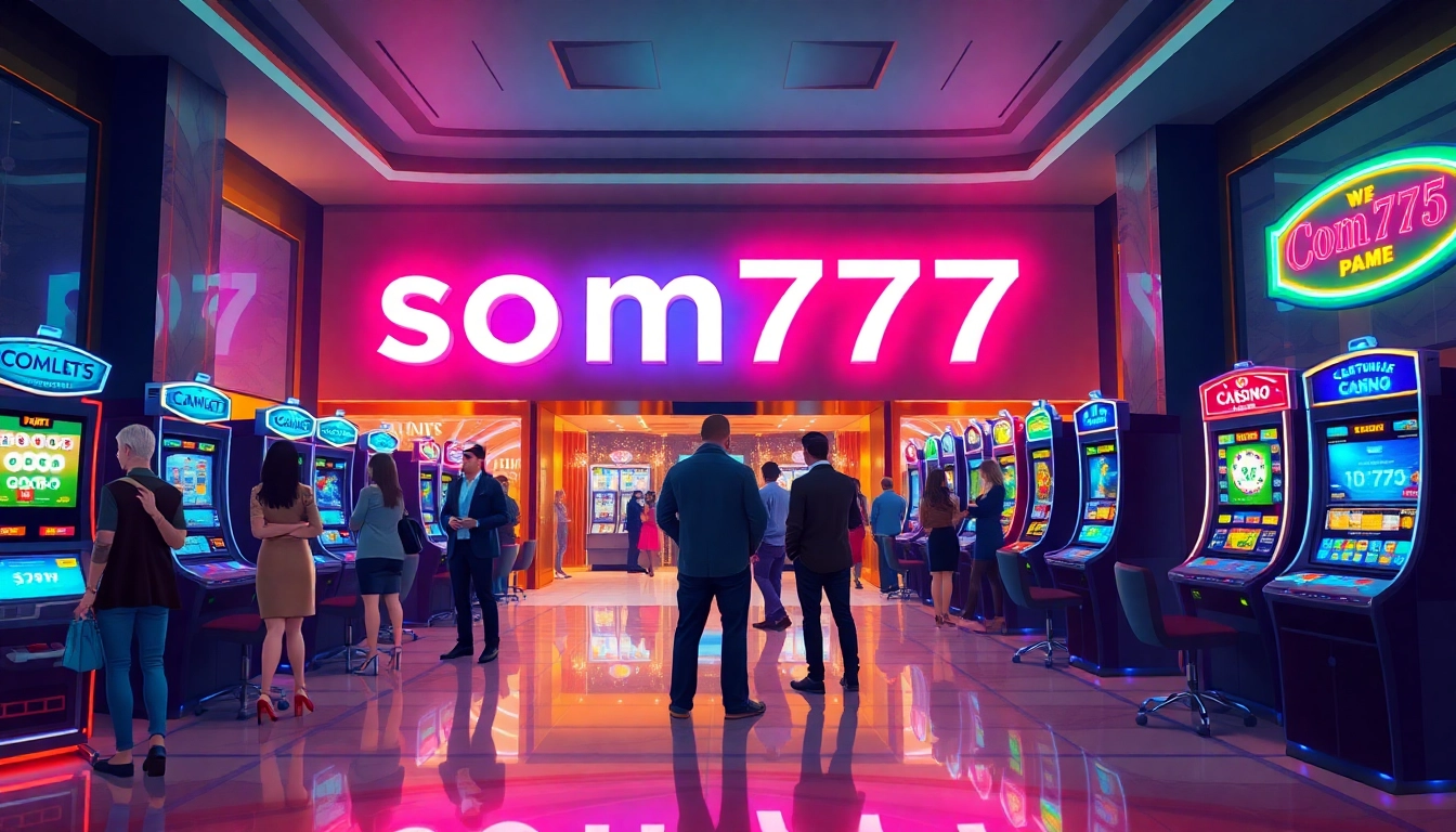 Witness the thrilling atmosphere of som777, a vibrant casino showcasing neon lights and exciting games.