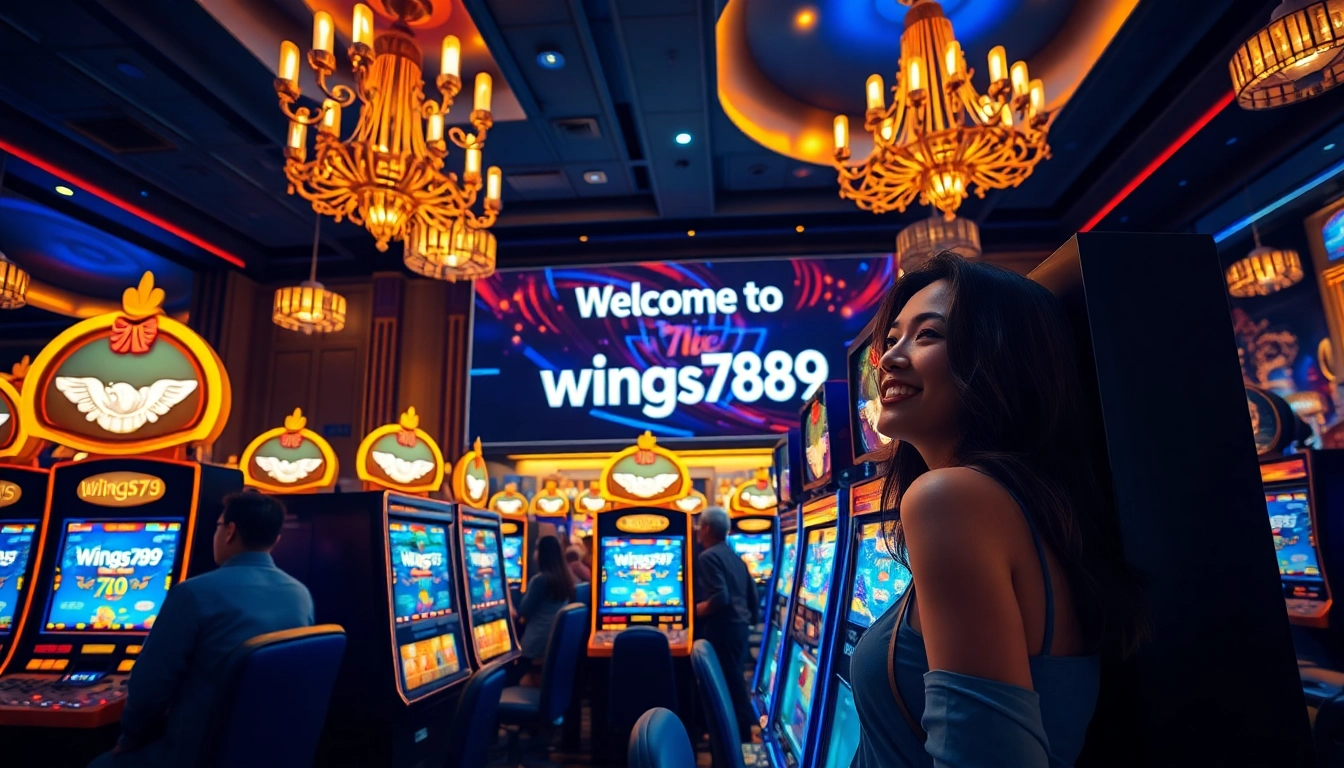 Experience the thrilling atmosphere of wings789 in a vibrant casino setting with engaging players.