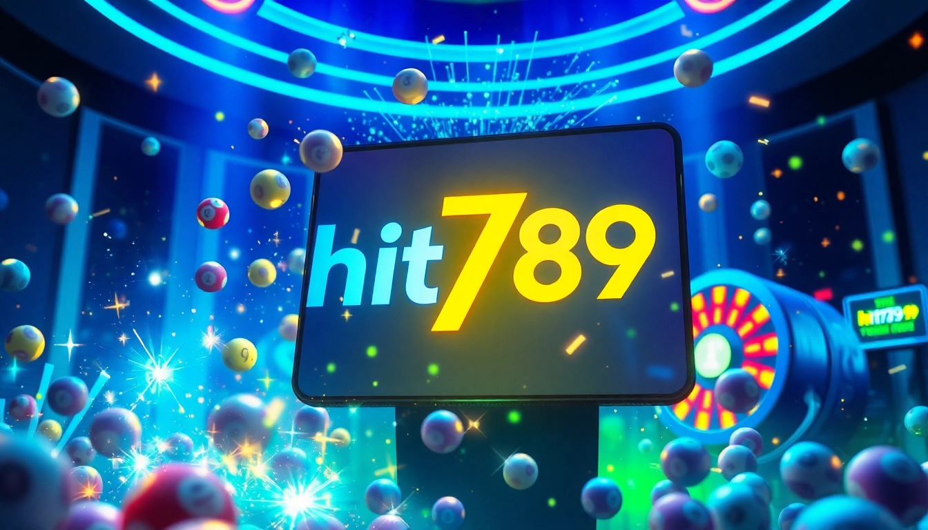 Experience the thrilling lottery world with hit789's engaging gaming scene featuring vibrant colors and dynamic symbols.