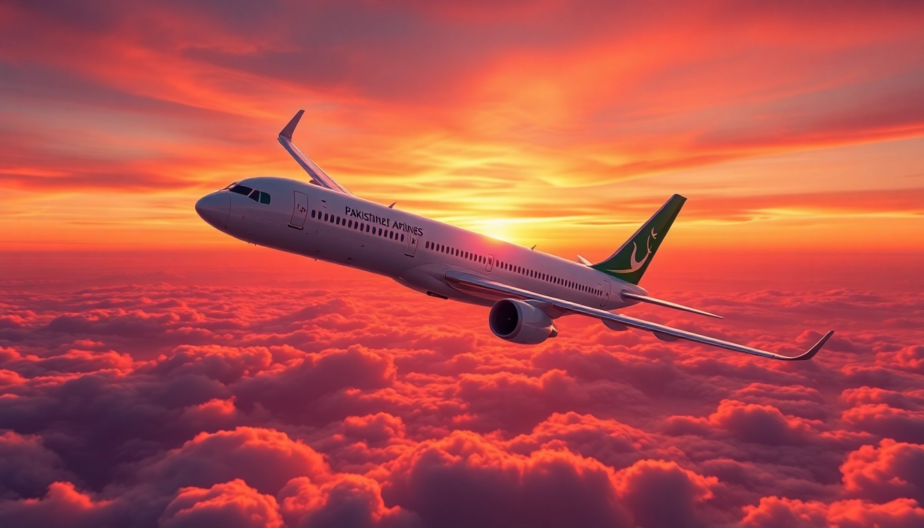 Capture PK789 soaring through a vibrant sunset, showcasing modern airline elegance.