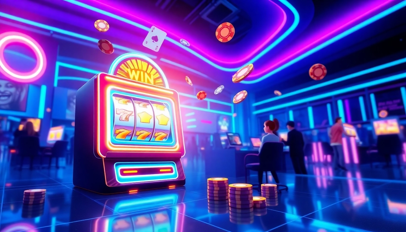 Experience excitement in the vibrant pgg369 gaming environment filled with glowing virtual slot machines.