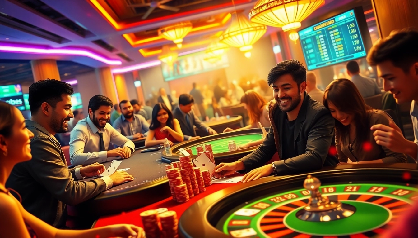 Experience the exhilarating action of online games at https://jun88casino.top/, with vibrant casino visuals highlighting player interactions.