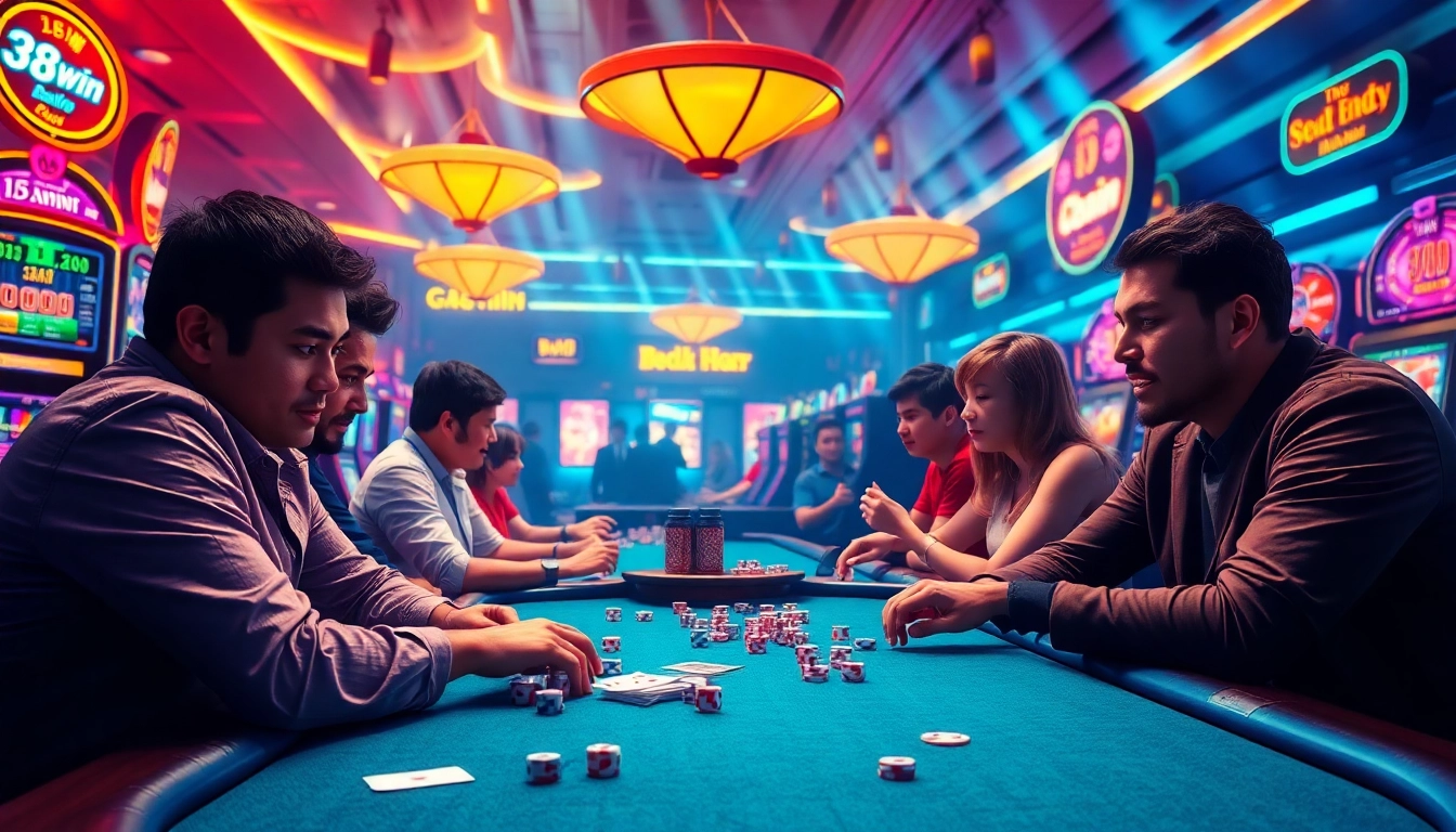 Experience the excitement of 58win in a lively casino setting with vibrant colors and engaged players.