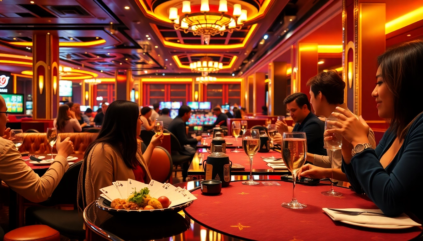 Experience the vibrant atmosphere at 789club.restaurant with patrons enjoying gourmet meals and casino games.