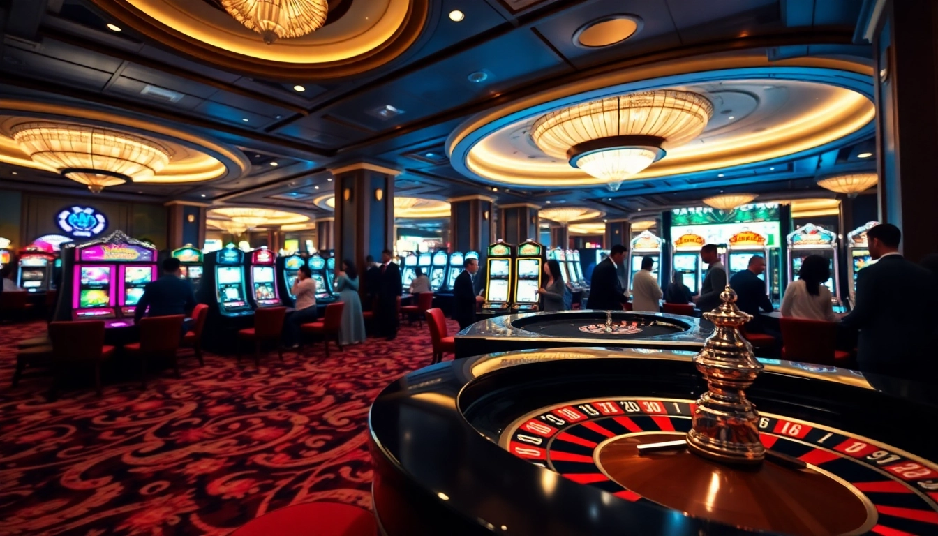 Players enjoying a thrilling night at the singapore casino's lively gaming floor.