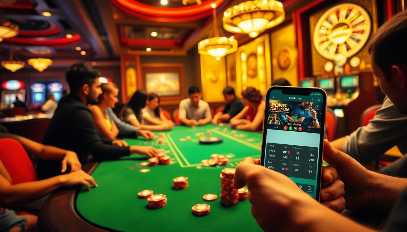 Engage in the excitement of Bong Da Lu Fun at a vibrant casino poker table featuring diverse players and crucial football app updates.