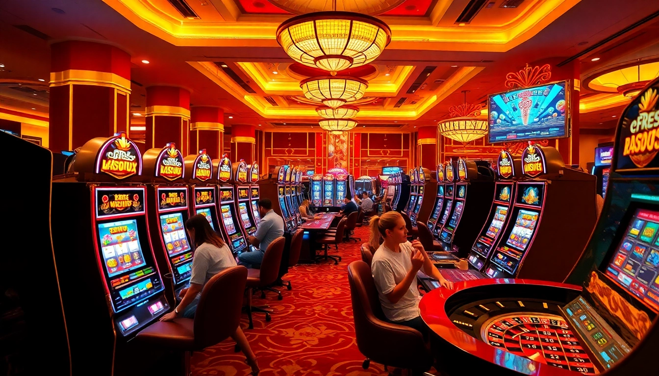 Exciting gaming scene of players enjoying game slot v9bet and other casino activities in a bustling environment.