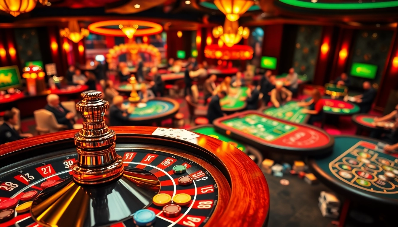 Experience the thrill of hgo909 daftar with vibrant casino tables featuring engaged players, roulette wheels, and colorful chips.
