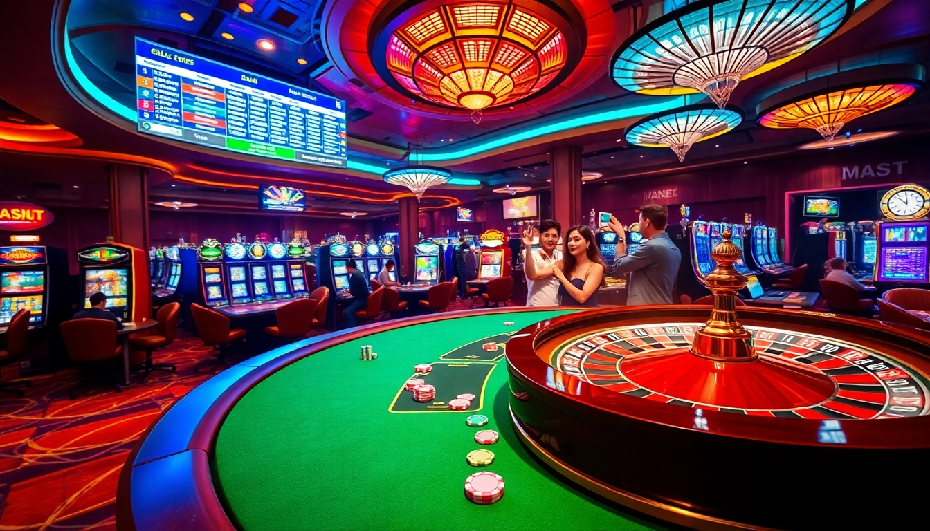 Experience the thrill of gambling with free ai sex chat at a vibrant casino, featuring players at poker tables and spinning roulette wheels.