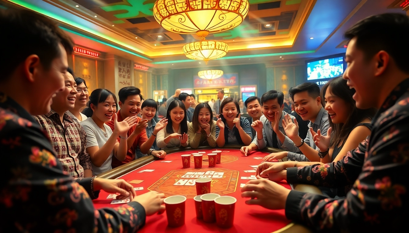 Xóc đĩa online gameplay at an exciting casino, with players betting on colorful cups and slips.