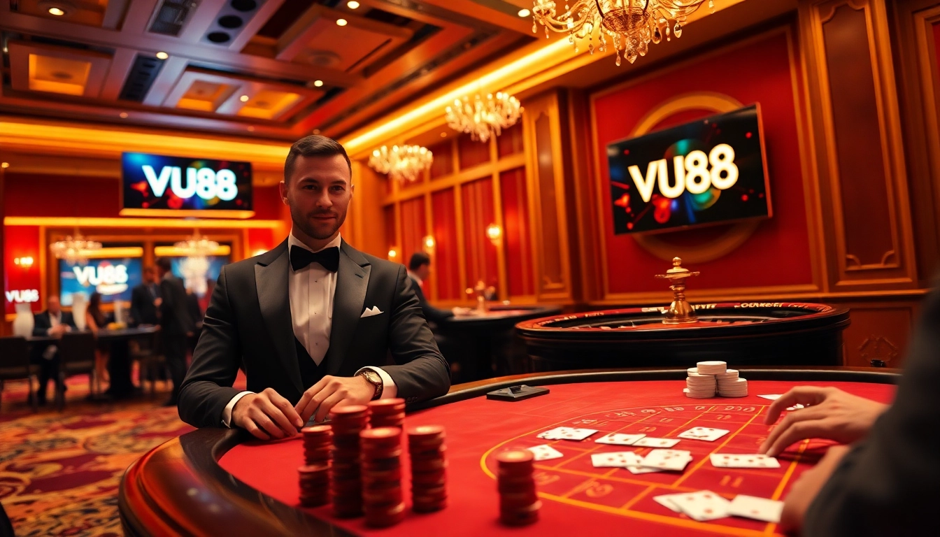 Experience thrilling poker action at VU88, featuring a beautifully set table with cards and chips.