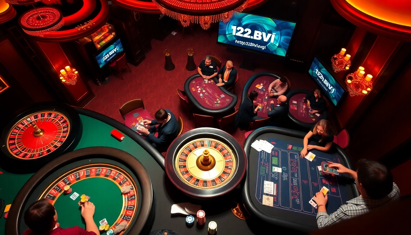 Players strategizing at a poker table at https://123bvi.org/ with vibrant chips and focused expressions during a thrilling casino game.