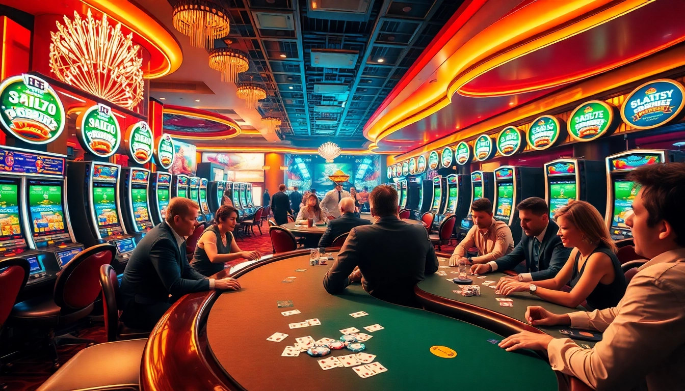 Experience the excitement of gambling at https://98winning.com/ with lively casino activities featuring poker tables, vibrant slot machines, and betting action.