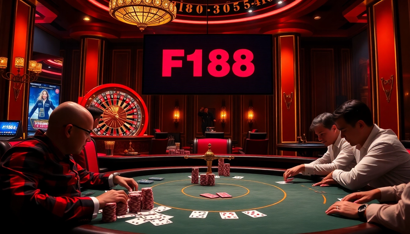 Experience the thrill of high-stakes gambling at F168 with poker chips and cards.