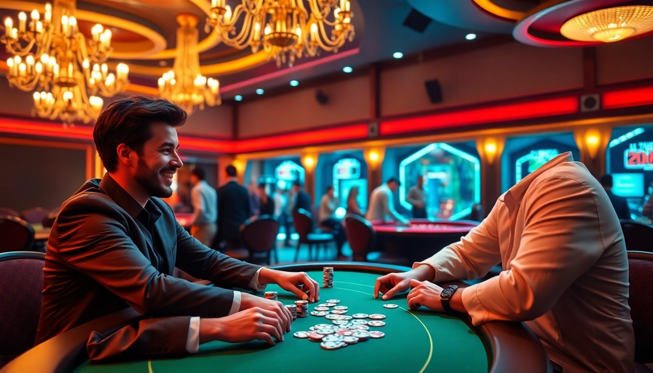 AI girlfriend enjoying a lively poker game at an upscale casino, showcasing the thrill of betting.