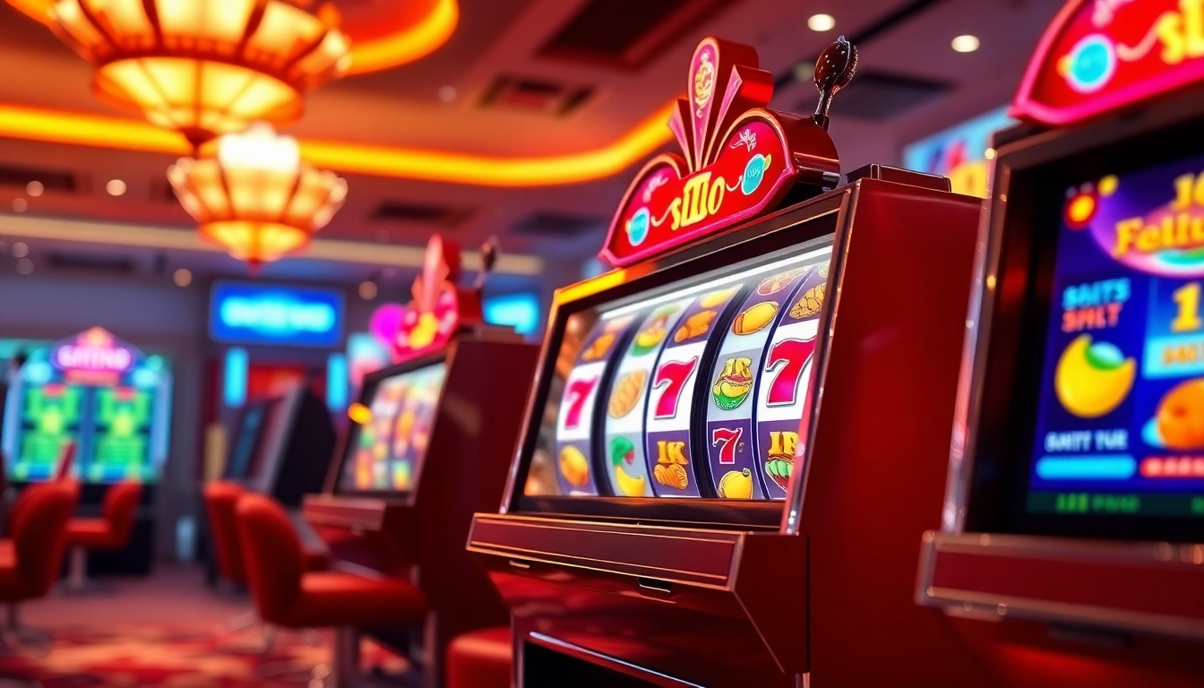 Mesin slot gacor yang berputar dengan simbol keberuntungan berwarna cerah, menciptakan suasana kasino online yang menarik.