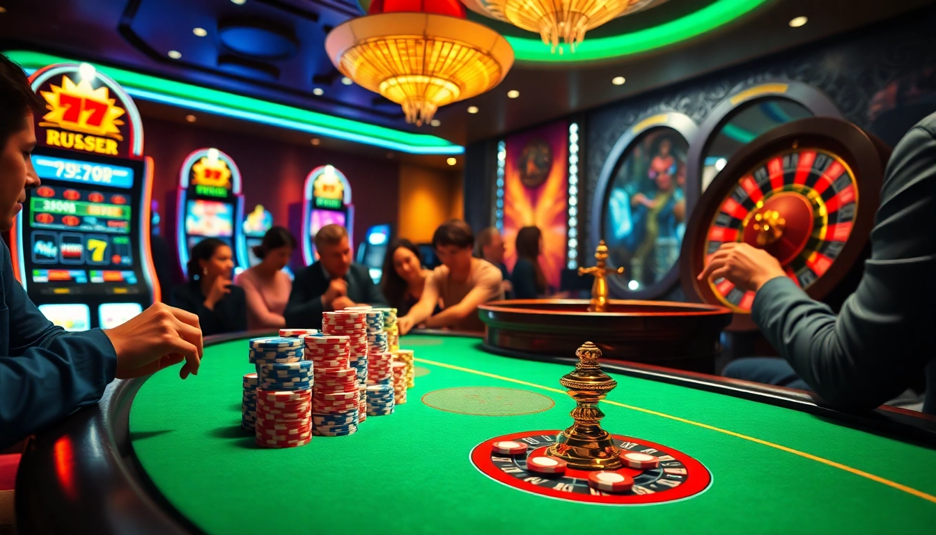 Experience the thrill of gambling at 789P’s poker table, with vibrant chips and an exciting atmosphere.