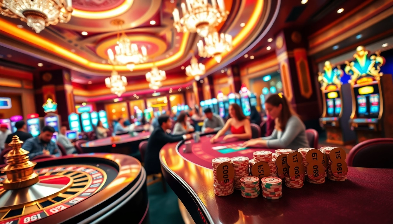 Experience the thrill of Supertkb88 at electrifying casino games with roulette wheels and excited players.