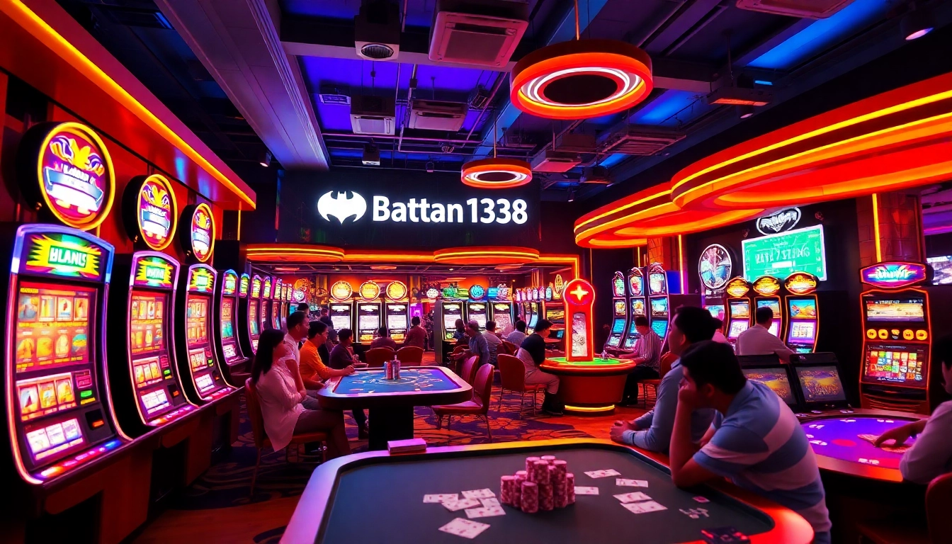 Situs resmi batman138 showcases an electrifying online casino scene with players enjoying various games.
