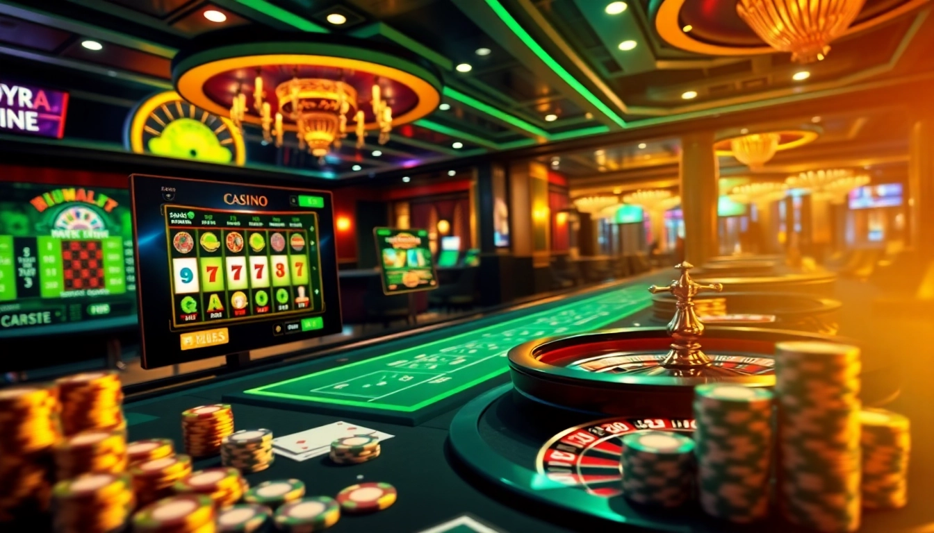 Cazinouri online spania bonus fără depunere featuring vibrant gaming tables and engaging slot machines for an exciting gambling experience.